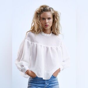 NWT Zara White Organza Top S 3952/400